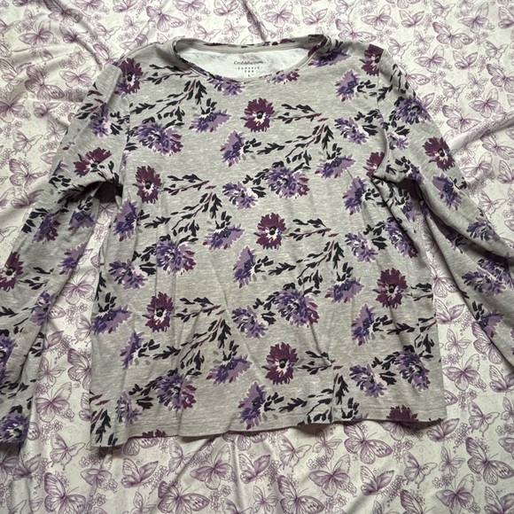 croft & barrow Tops - Croft & Barrow Gray and Purple Floral Long Sleeve Tee